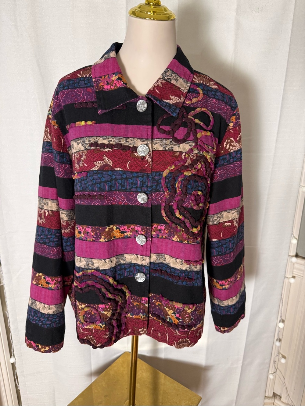 Choices XL Boho Patchwork Floral Appliqué Art-to-Wear Jacket